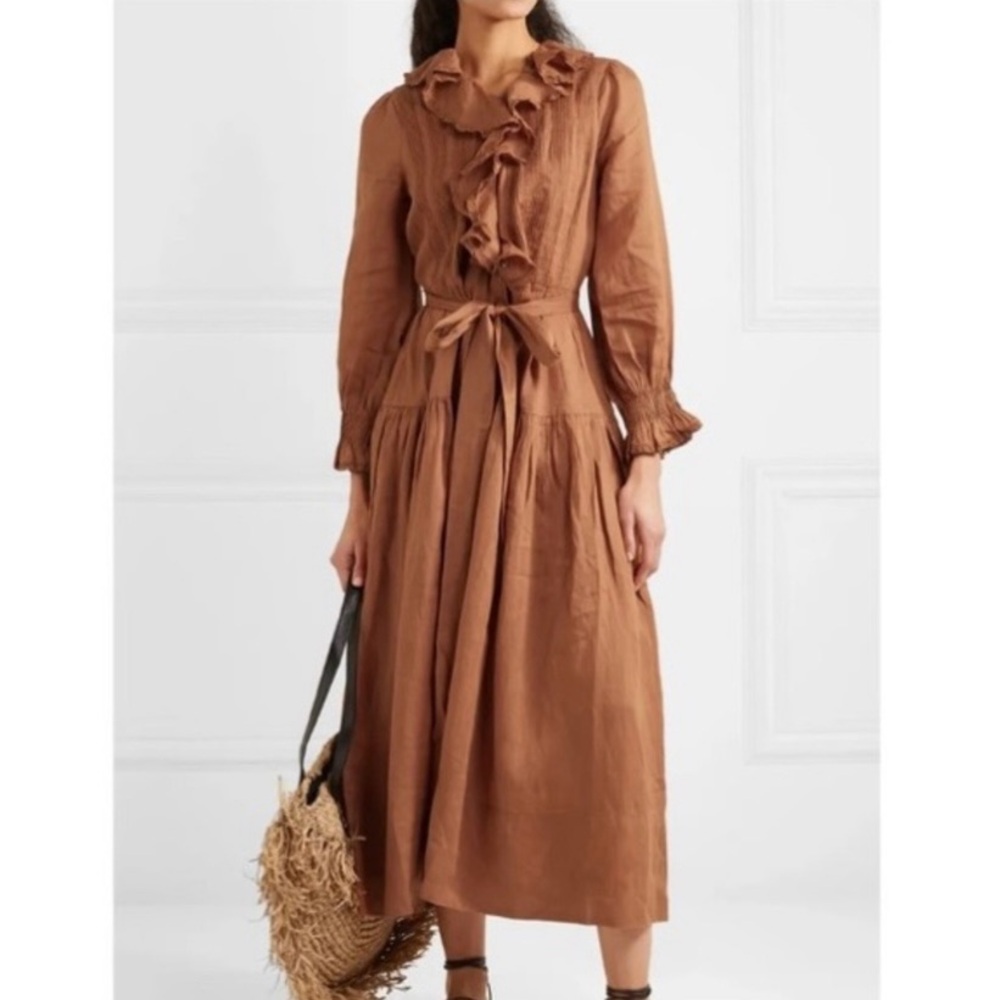 Doen marine belted poet dress brown tan - Picture 3 of 13